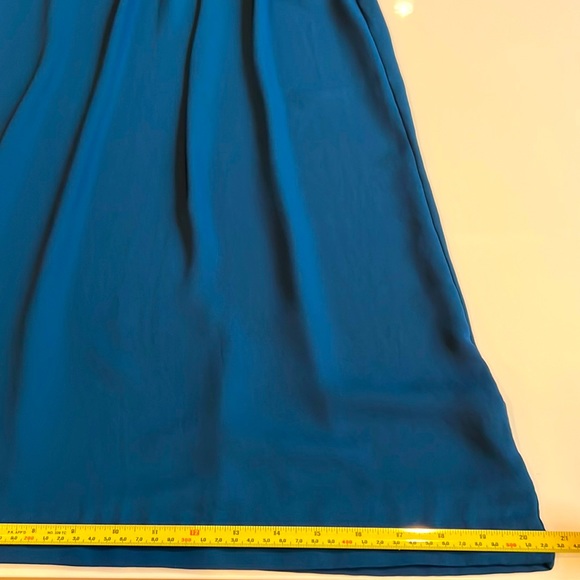 Chiffon Dress with pleats around neck, key hole button at back, Ocean blue/teal - Picture 4 of 8